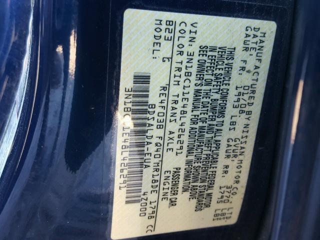 3N1BC11E48L426291 - 2008 NISSAN VERSA S BLUE photo 10