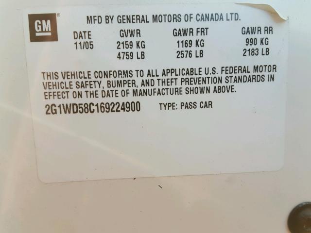 2G1WD58C169224900 - 2006 CHEVROLET IMPALA SUP 白色 照片 10