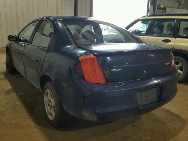 1B3AS26C72D576452 - 2002 DODGE NEON BLUE photo 3