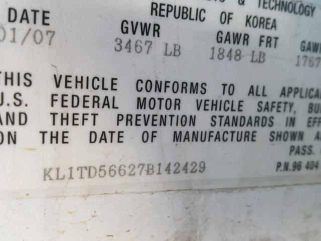 KL1TD56627B142429 - 2007 CHEVROLET AVEO BASE Ақ фото 10