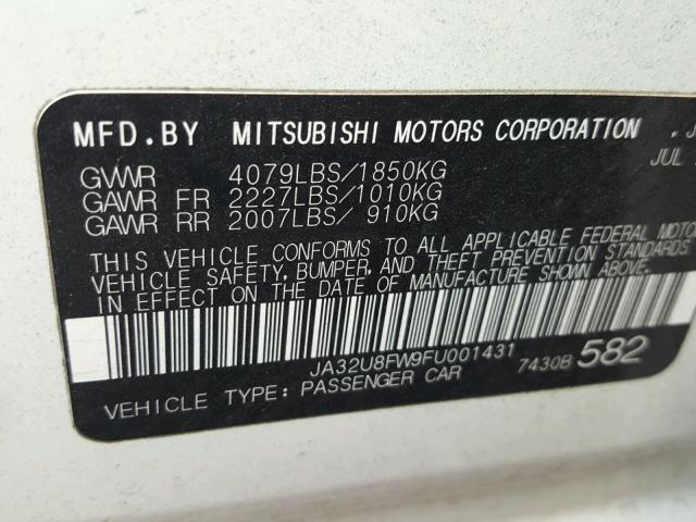 JA32U8FW9FU001431 - 2015 MITSUBISHI LANCER GT WHITE photo 10