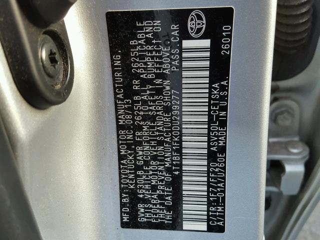 4T1BF1FK0DU299277 - 2013 TOYOTA CAMRY L SILVER photo 10