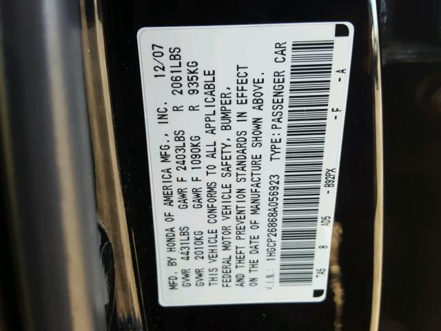 1HGCP26868A056923 - 2008 HONDA ACCORD EXL BLACK photo 10