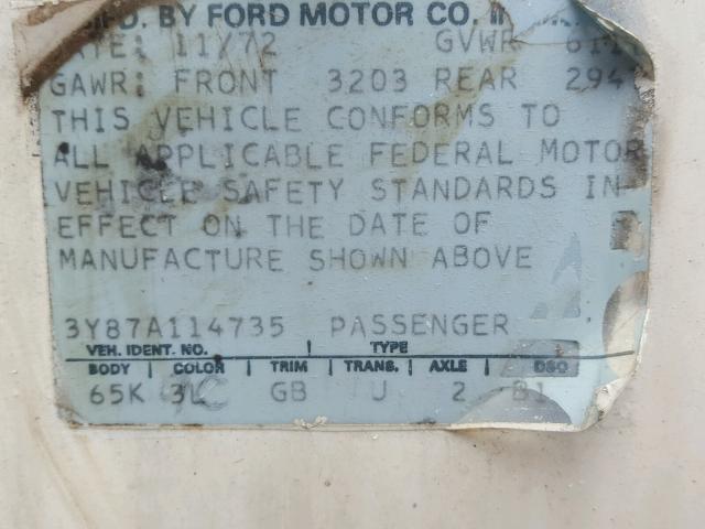 3Y87A114735 - 1973 FORD THUNDERBIR WHITE photo 10