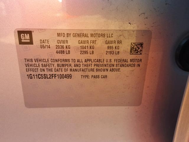 1G11C5SL2FF100499 - 2015 CHEVROLET MALIBU 1LT SILVER photo 10