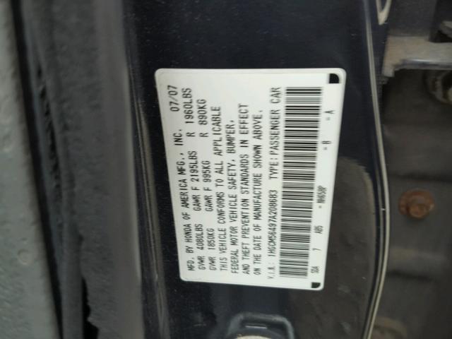 1HGCM56497A208683 - 2007 HONDA ACCORD LX GRAY photo 10