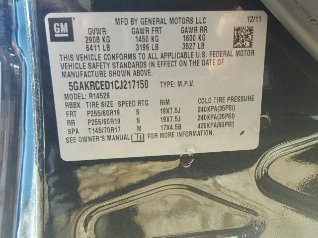 5GAKRCED1CJ217150 - 2012 BUICK ENCLAVE შავი ფოტო 10