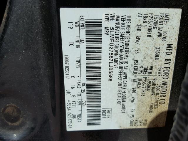 5LMFU27567LJ05588 - 2007 LINCOLN NAVIGATOR BLACK photo 10