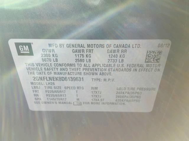 2GNFLNEK8D6139631 - 2013 CHEVROLET EQUINOX LT CHARCOAL photo 10