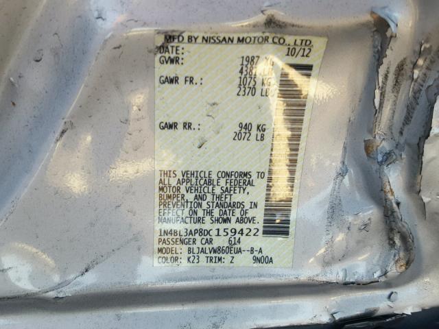 1N4BL3AP8DC159422 - 2013 NISSAN ALTIMA 3.5 SILVER photo 10