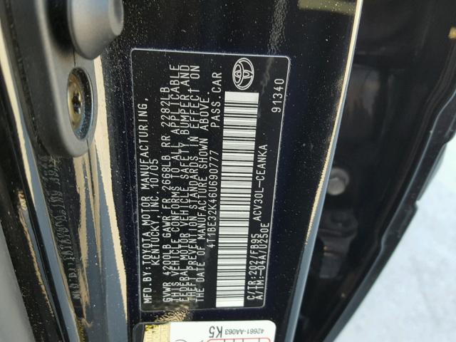 4T1BE32K46U690777 - 2006 TOYOTA CAMRY LE BLACK photo 10