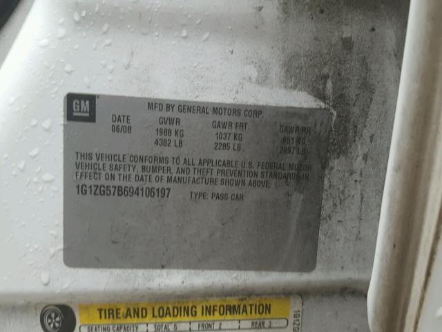 1G1ZG57B694106197 - 2009 CHEVROLET MALIBU LS 烧焦的 照片 10