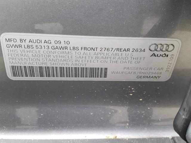 WAUFGAFB7BN029468 - 2011 AUDI A6 PREMIUM GRAY photo 10