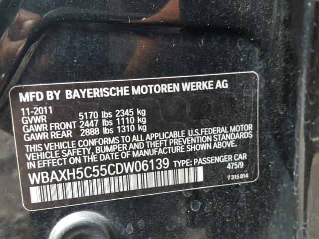 WBAXH5C55CDW06139 - 2012 BMW 528 XI BLACK photo 10