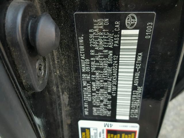 4T1BF3EK5AU052412 - 2010 TOYOTA CAMRY BASE BLACK photo 10