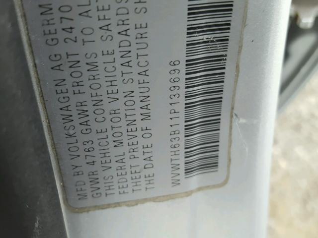 WVWTH63B11P139696 - 2001 VOLKSWAGEN PASSAT GLX 银色 照片 10