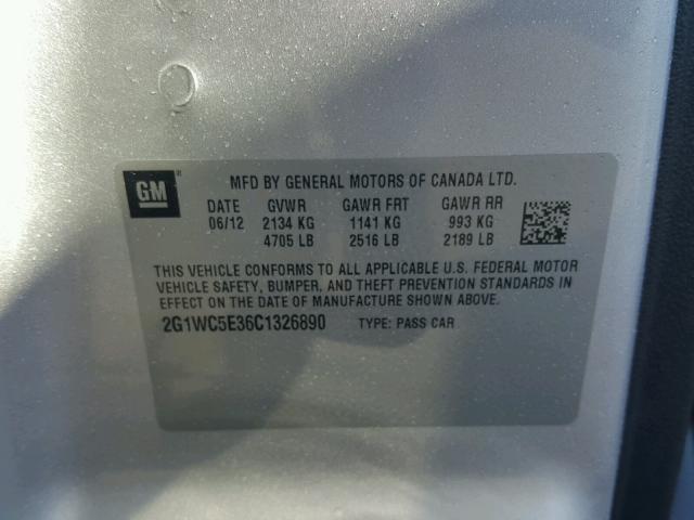 2G1WC5E36C1326890 - 2012 CHEVROLET IMPALA LTZ SILVER photo 10