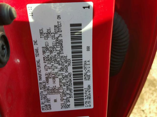 5TFUM5F15DX041465 - 2013 TOYOTA TUNDRA DOU RED photo 10