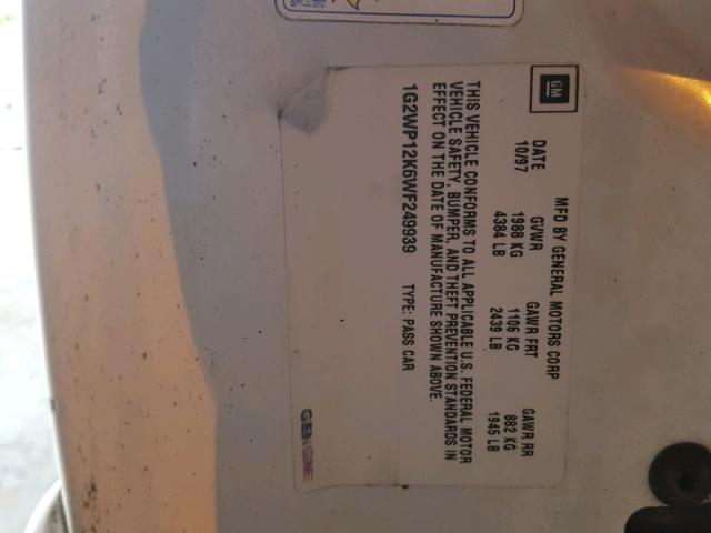 1G2WP12K6WF249939 - 1998 PONTIAC GRAND PRIX WHITE photo 10