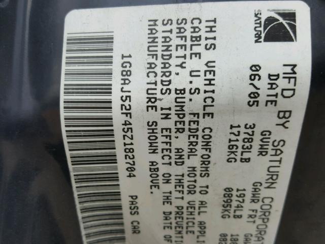 1G8AJ52F45Z182704 - 2005 SATURN ION LEVEL BLUE photo 10