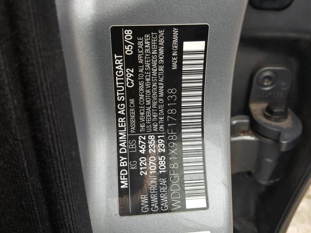 WDDGF81X98F178138 - 2008 MERCEDES-BENZ C 300 4MAT GRAY photo 10