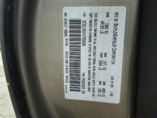 3C3EL55H1XT559938 - 1999 CHRYSLER SEBRING JX GRAY photo 10