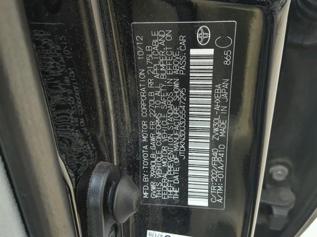 JTDKN3DU3D5547295 - 2013 TOYOTA PRIUS BLACK photo 10