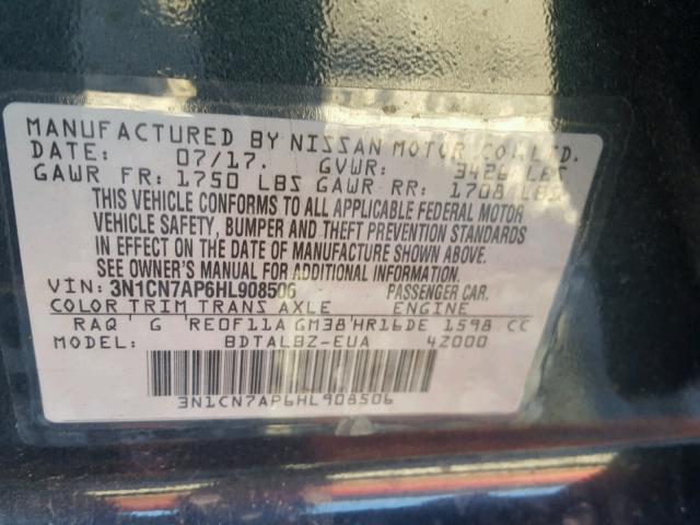 3N1CN7AP6HL908506 - 2017 NISSAN VERSA S BLUE photo 10