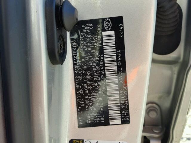 4T1BE30K55U416862 - 2005 TOYOTA CAMRY LE 银色 照片 10