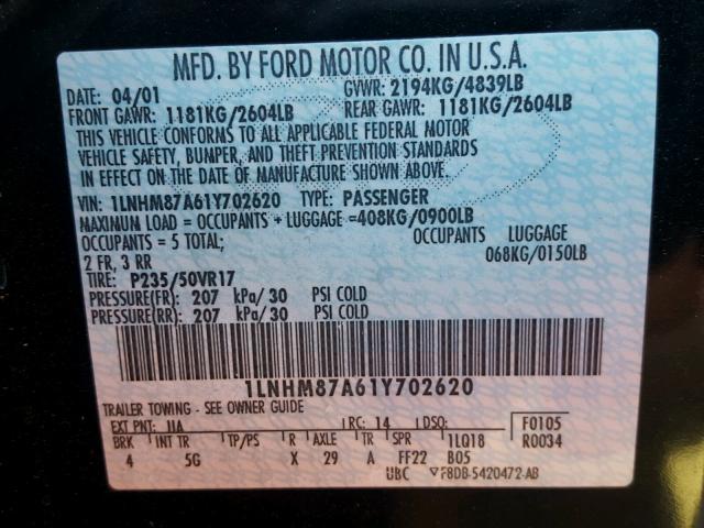 1LNHM87A61Y702620 - 2001 LINCOLN LS 黑色 照片 10