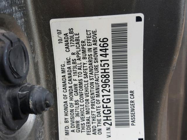 2HGFG12968H514466 - 2008 HONDA CIVIC EXL 米色 照片 10