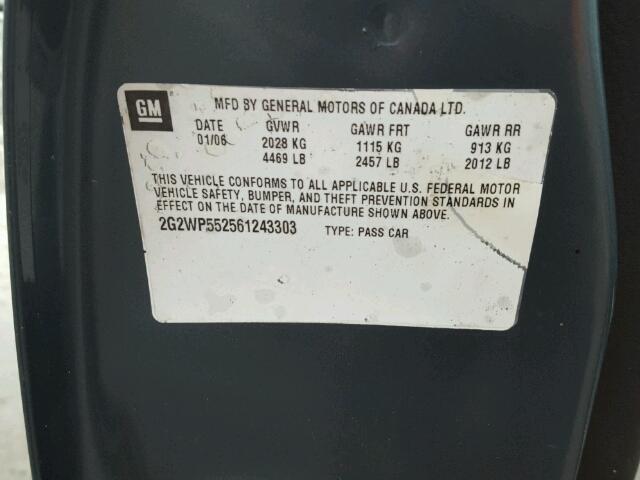 2G2WP552561243303 - 2006 PONTIAC GRAND PRIX GRAY photo 10