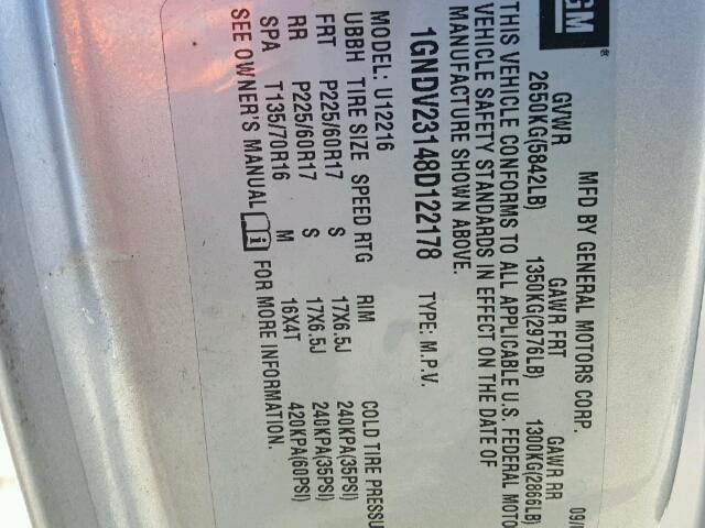 1GNDV23148D122178 - 2008 CHEVROLET UPLANDER L 银色 照片 10