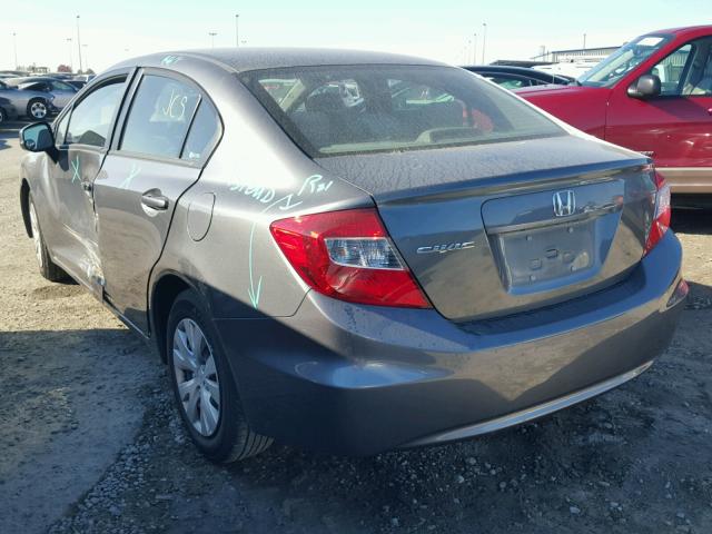 19XFB2F56CE370142 - 2012 HONDA CIVIC LX GRAY photo 3