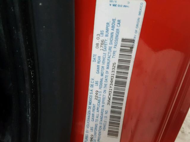 3VWCM31Y34M313325 - 2004 VOLKSWAGEN NEW BEETLE 红色 照片 10