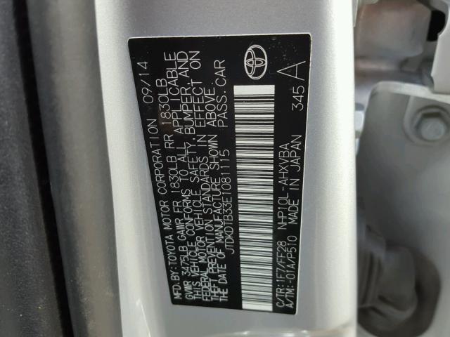 JTDKDTB33E1081115 - 2014 TOYOTA PRIUS C SILVER photo 10