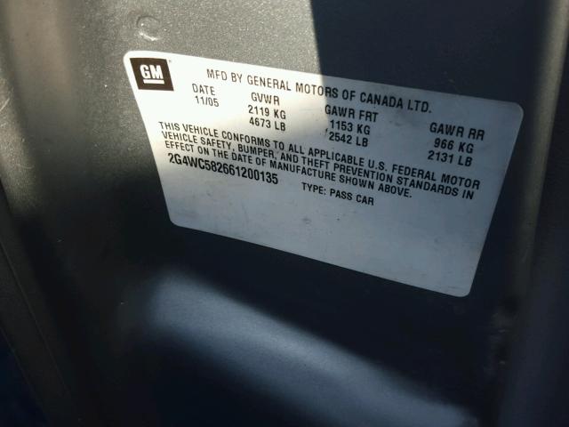 2G4WC582661200135 - 2006 BUICK LACROSSE C GRAY photo 10