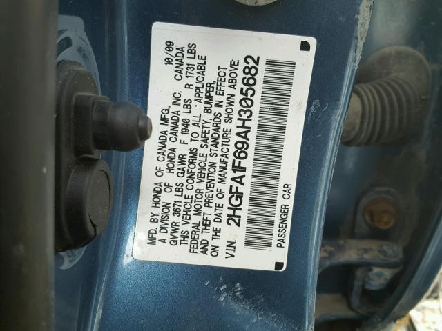 2HGFA1F69AH305682 - 2010 HONDA CIVIC BLUE photo 10