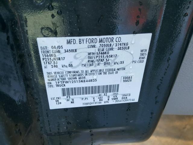 1FTPW12515KE44835 - 2005 FORD F150 SUPER GREEN photo 10