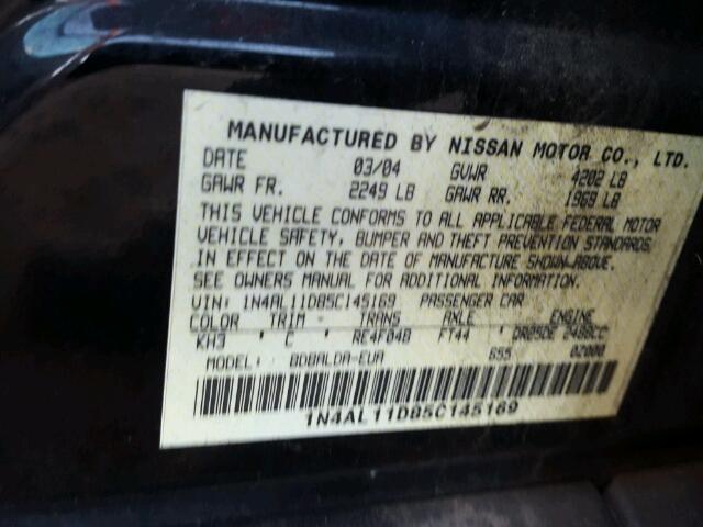 1N4AL11D85C145169 - 2005 NISSAN ALTIMA S BLACK photo 10