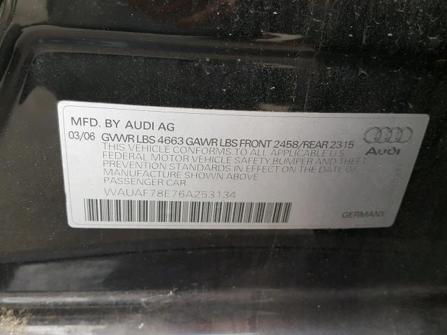 WAUAF78E76A253134 - 2006 AUDI A4 2 BLACK photo 10