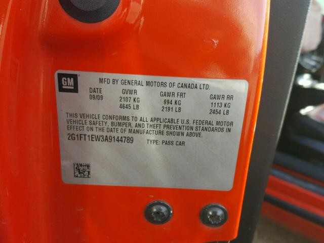 2G1FT1EW3A9144789 - 2010 CHEVROLET CAMARO SS Naranja foto 10