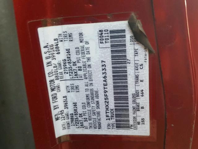 1FTHX25F9TEA63337 - 1996 FORD F250 红色 照片 10