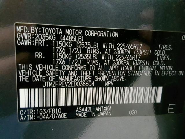 JTMZFREV2ED038604 - 2014 TOYOTA RAV4 LE Boz foto 10
