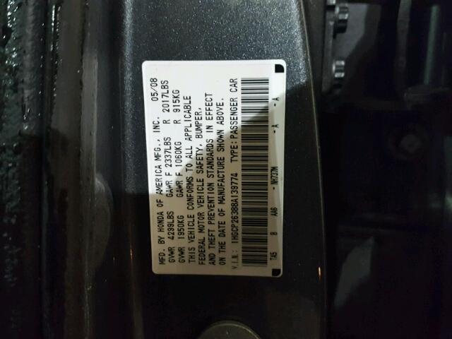 1HGCP26388A139774 - 2008 HONDA ACCORD LX GRAY photo 10