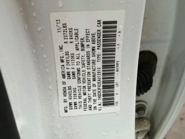 1HGCR3F83EA012910 - 2014 HONDA ACCORD EXL WHITE photo 10