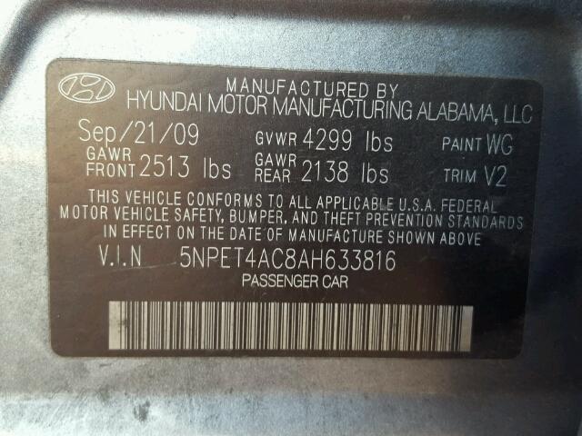 5NPET4AC8AH633816 - 2010 HYUNDAI SONATA GLS BLUE photo 10