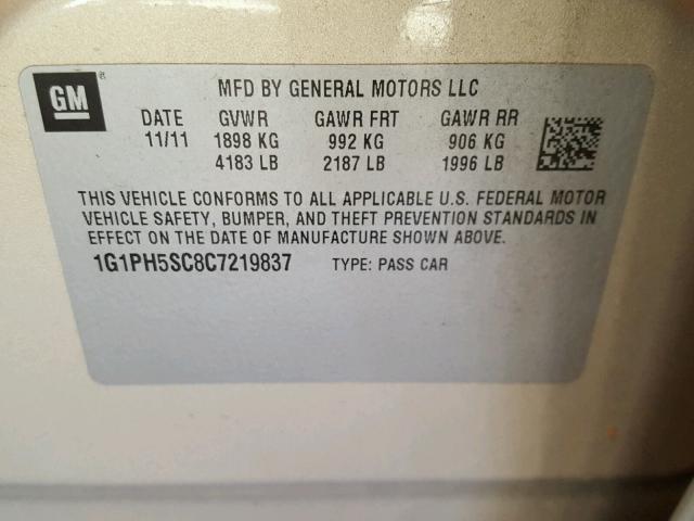 1G1PH5SC8C7219837 - 2012 CHEVROLET CRUZE LTZ GRAY photo 10