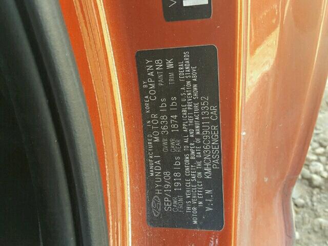 KMHCN36C99U113352 - 2009 HYUNDAI ACCENT SE ORANGE photo 10