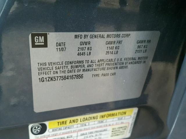 1G1ZK577584167856 - 2008 CHEVROLET MALIBU LTZ 灰色 照片 10